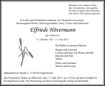 Anzeige von Elfriede Hövermann von LZ